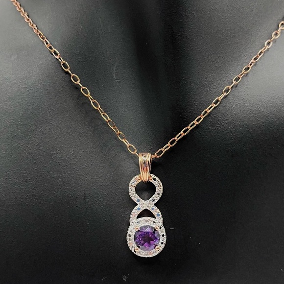 Rose Gold Tone Genuine African Amethyst Pendant Necklace - Picture 3 of 3